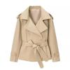 Women V-neck Lapel Belt Trench Coat Fashion Lace Up Full Sleeve Button Short Thin Windbreak 2026 New Lady Daily Street Outerwear
