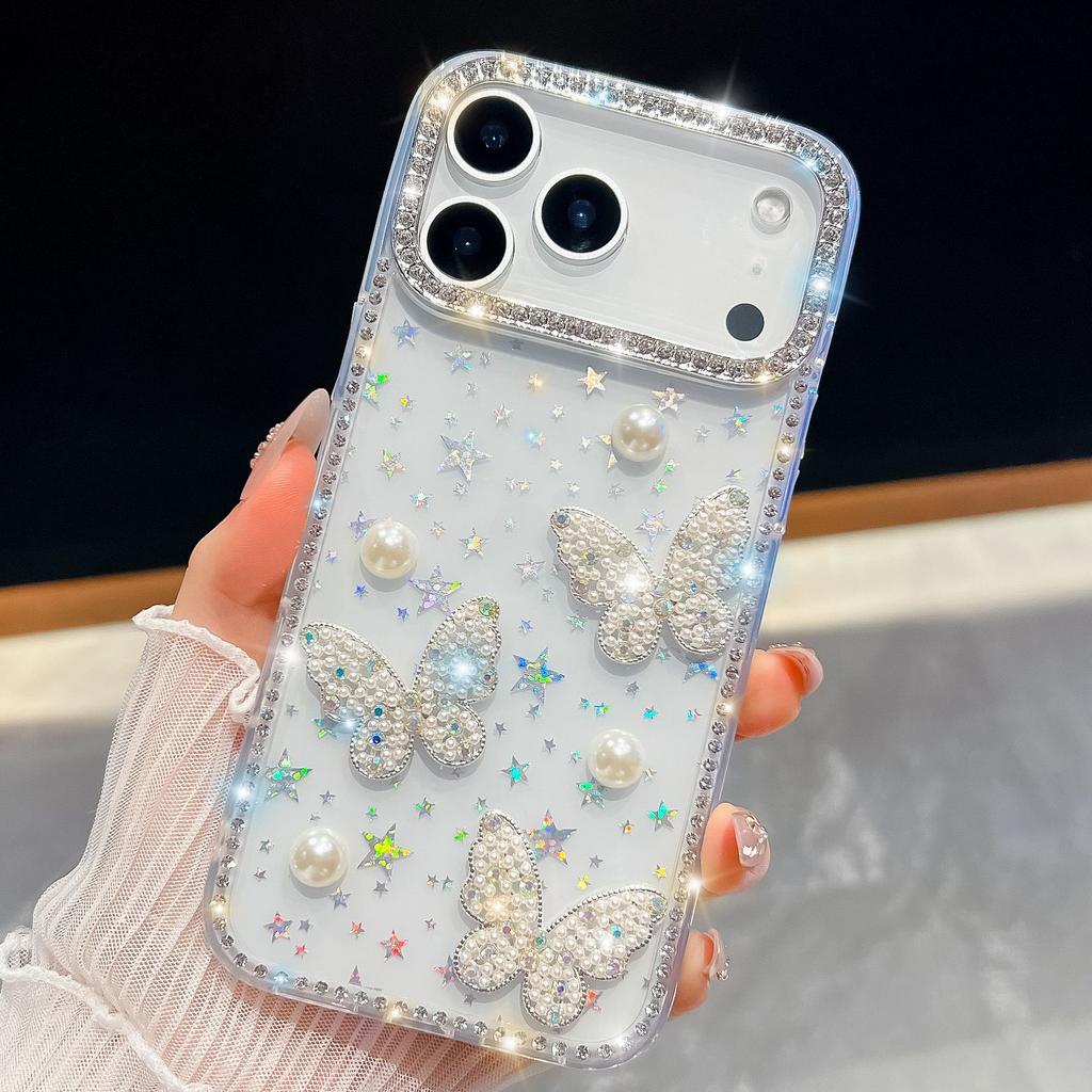 Glitter Pearl Butterfly for IPhone17Air for Apple 16E Mobile Phone Case 15promax Luxury Glitter Diamond