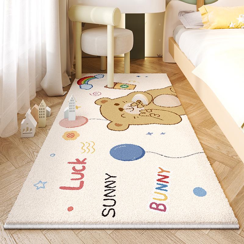 Dětský kreslený plyšový kobereček k posteli - Umělý kašmír, Roztomilá a zesílená podlahová rohož do dívčího pokoje.