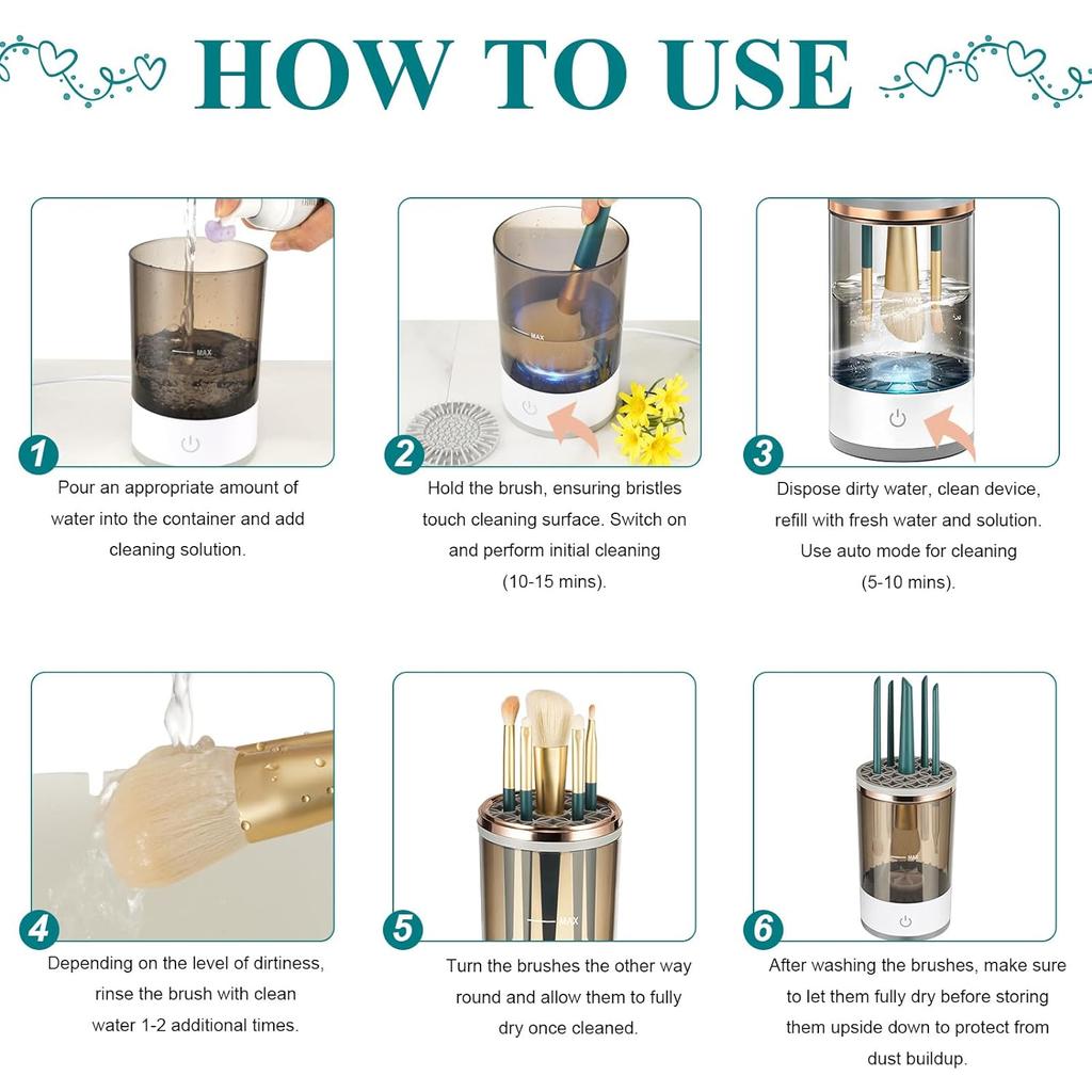 Makeup Brush Cleaner - Automatic Cosmetic Brush Cleaner for All Size Beauty Makeup Brushes Set