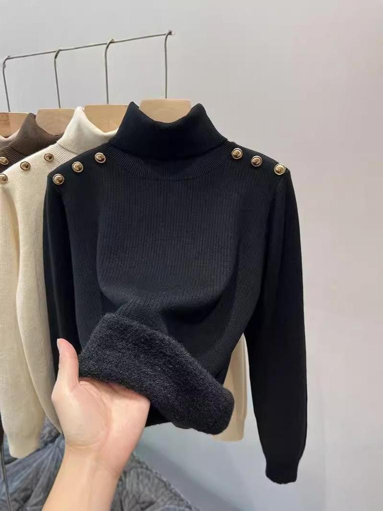 2024 Women's High-Quality Velvet Fleece High-Neck Slim-Fit Base Layer Sweater for Autumn/Winter