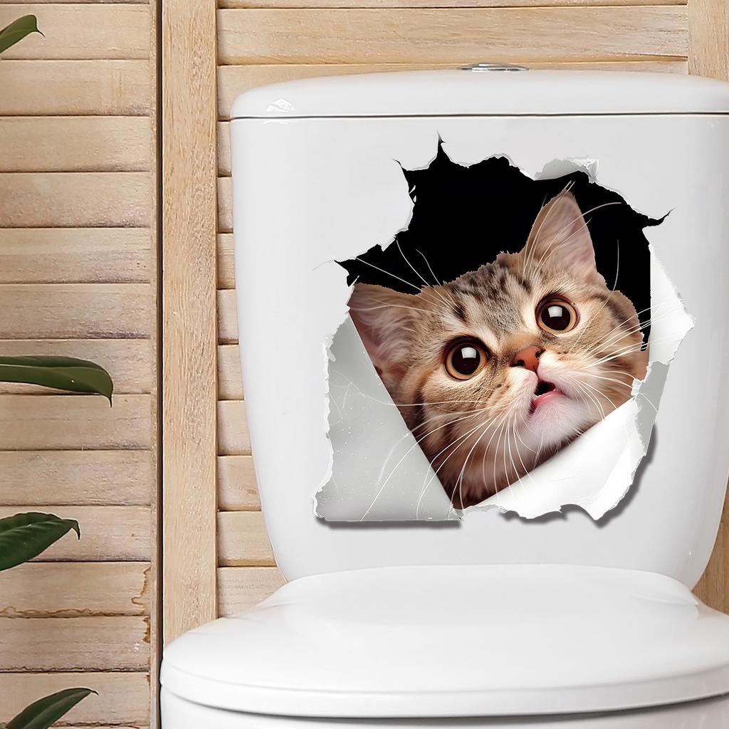 Cute Cat Toilet Stickers, Waterproof Removable Self-Adhesive Bathroom Home Decor