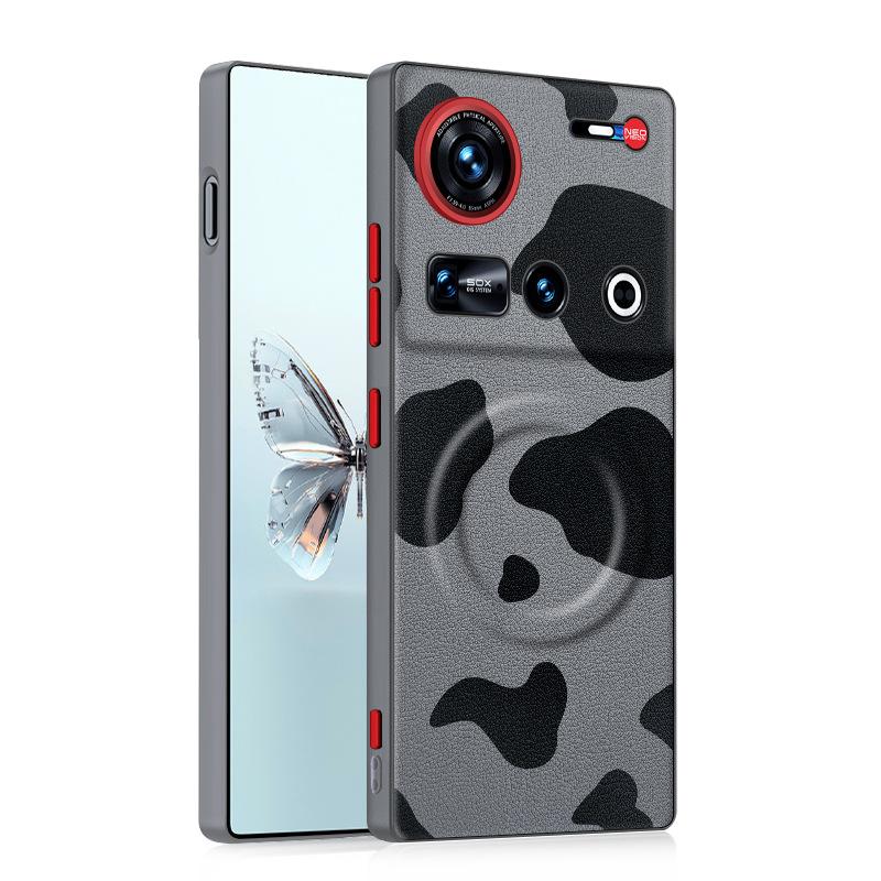For ZTE nubia Z70 Ultra and Z70S Ultra Case Dairy Cow Zebra Leather Magnetic Suction Keys Lens Frame Anti-Fingerprint Soft Cover