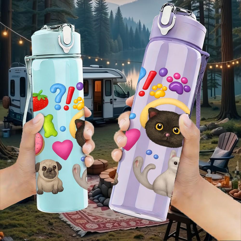 1PC Rainbow Toy Animal Sticker Pack 750ml Color Plastic Sports Water Bottle Leakproof Flip Straw Lid Suitable for Sports Office Home Use