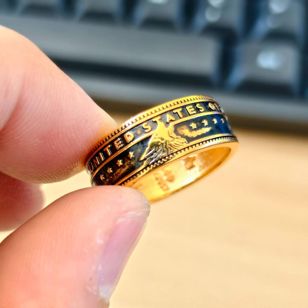 Antique Distressed Two Tone Silver Men's Wide Band Ring