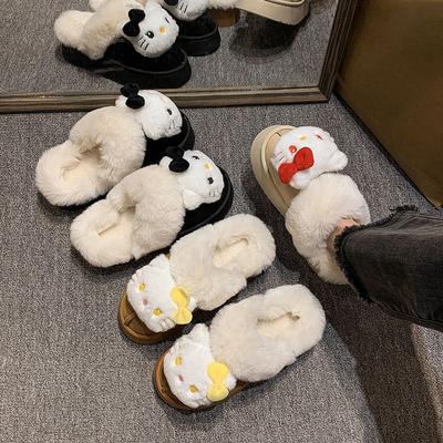 Cute Cartoon Comfortable Warm Bag Head Slippers Wearing Kitten Fluffy Slippers Female