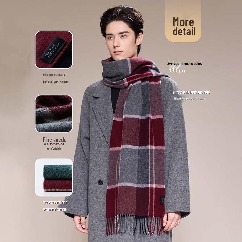 JIUMU Men's Pure Wool Plaid Scarf