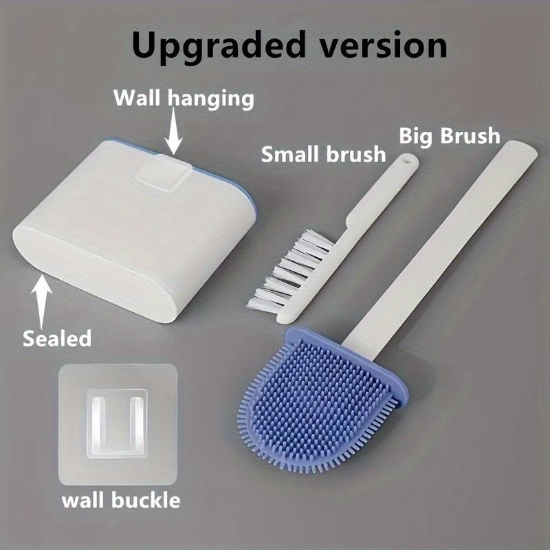 1pc Ergonomic Wall-Mounted Toilet Brush Set with Silicone Head, Space-Saving Long Handle Cleaning Kit for Bathroom, Kitchen and Living Room