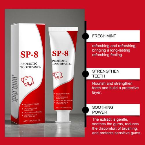 SP-8 Probiotic Whitening Toothpaste, Fresh Mint, Fluoride-Free Toothpaste for Adults, Gum Care & Enamel Protection, Deep Cleaning & Long-Lasting Fresh