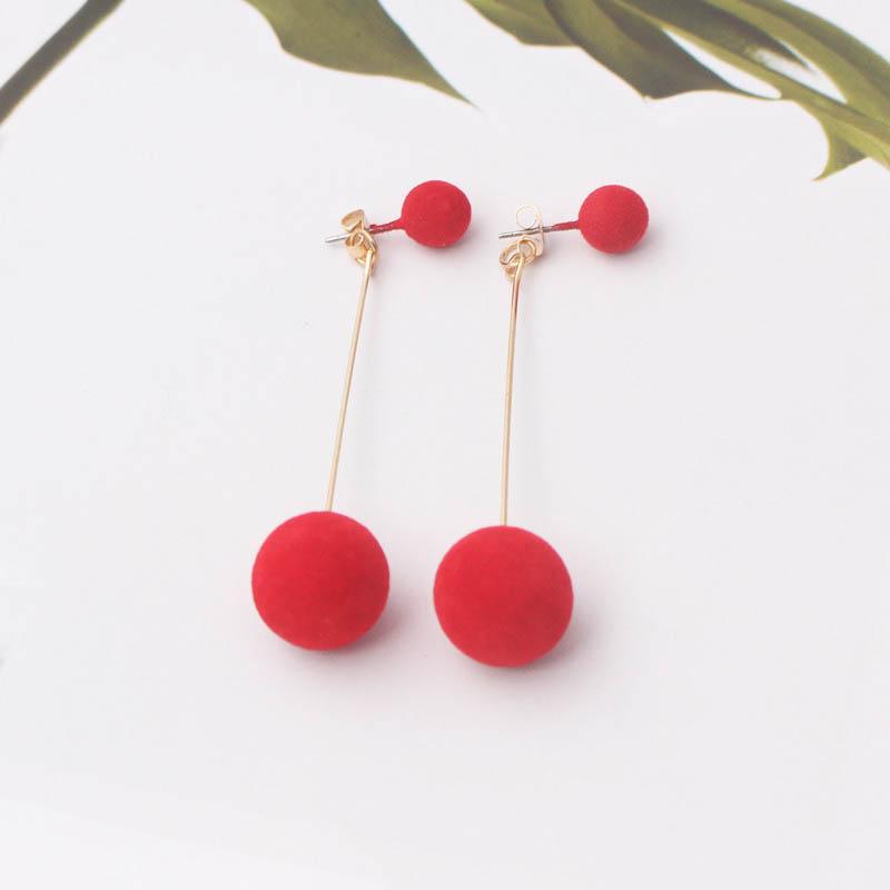 Artificial Hair Ball Drop Earrings for Women Winter Round Long Tassel Earrings Statement Red Black Ear Jewelry