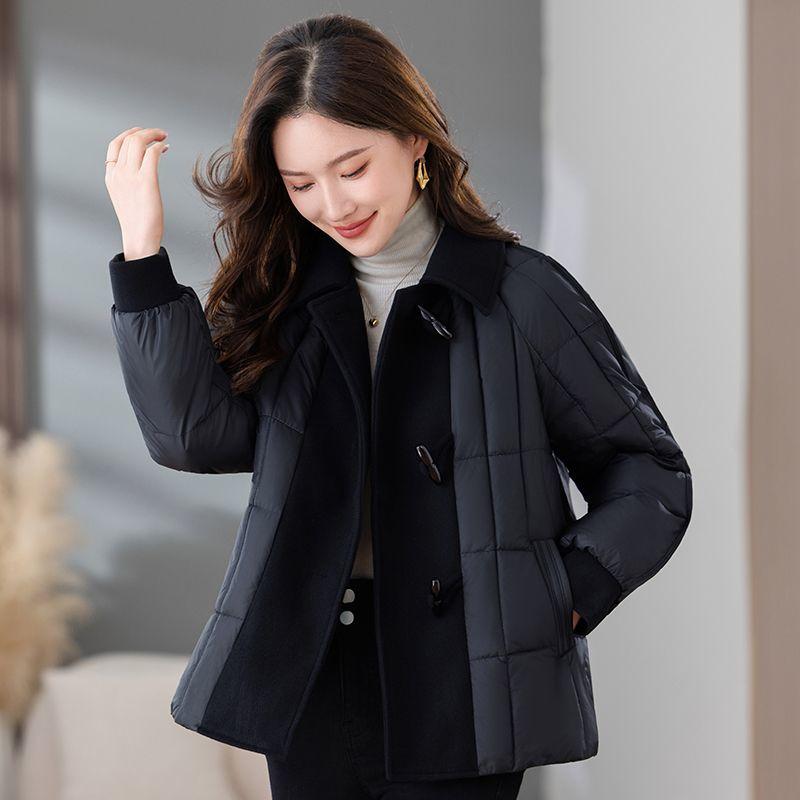 Palton de Iarnă Căptușit cu Bumbac Femei Modă Amestec de Lână Jachetă Largă Doamne de Vârstă Mijlocie Îmbrăcăminte Exterioară Elegantă