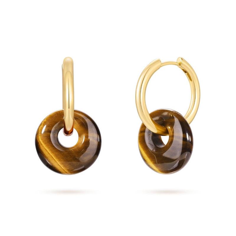 Maillard Retro Tiger's Eye Stone Safety Buckle Earrings Women's Light Luxury High-end Design Sense Fashion Temperament Versatile Stud Earrings