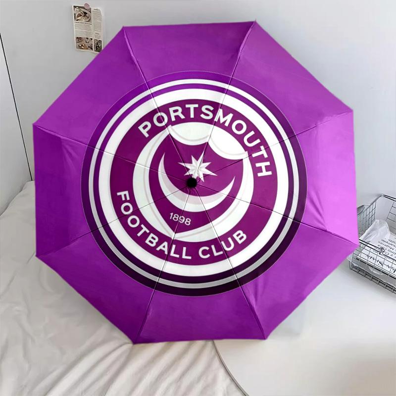 Portsmouth FC pattern, automatic folding umbrella, portable and foldable design, 8 ribs, a Christmas or birthday gift.