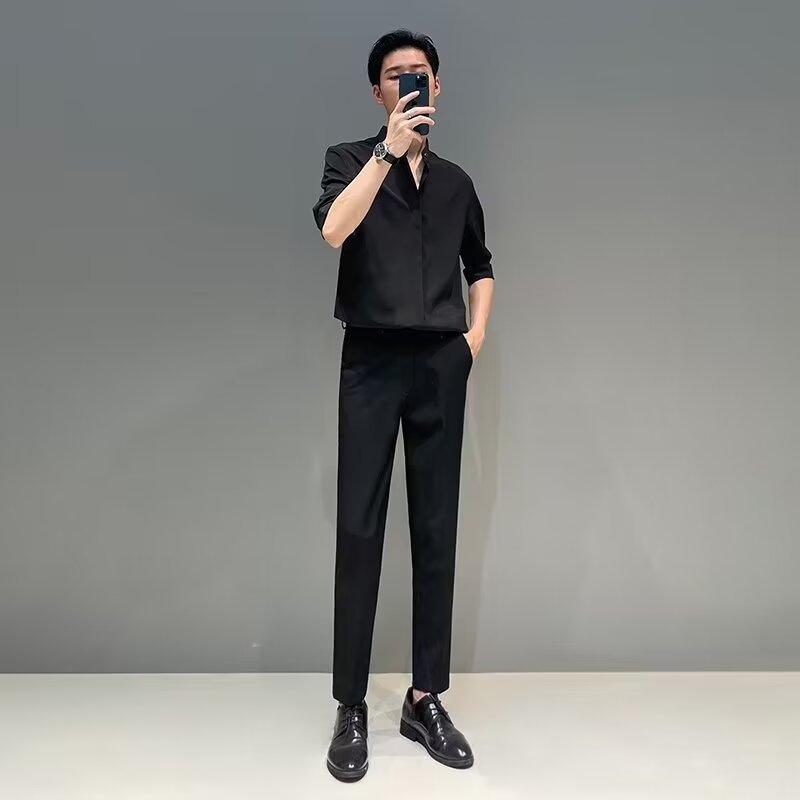 Men'S Long Sleeved Shirt, Men'S Trendy Brand, Spring And Autumn Style, Business And Leisure, No Ironing, Solid Color, Pure Cotton Shirt