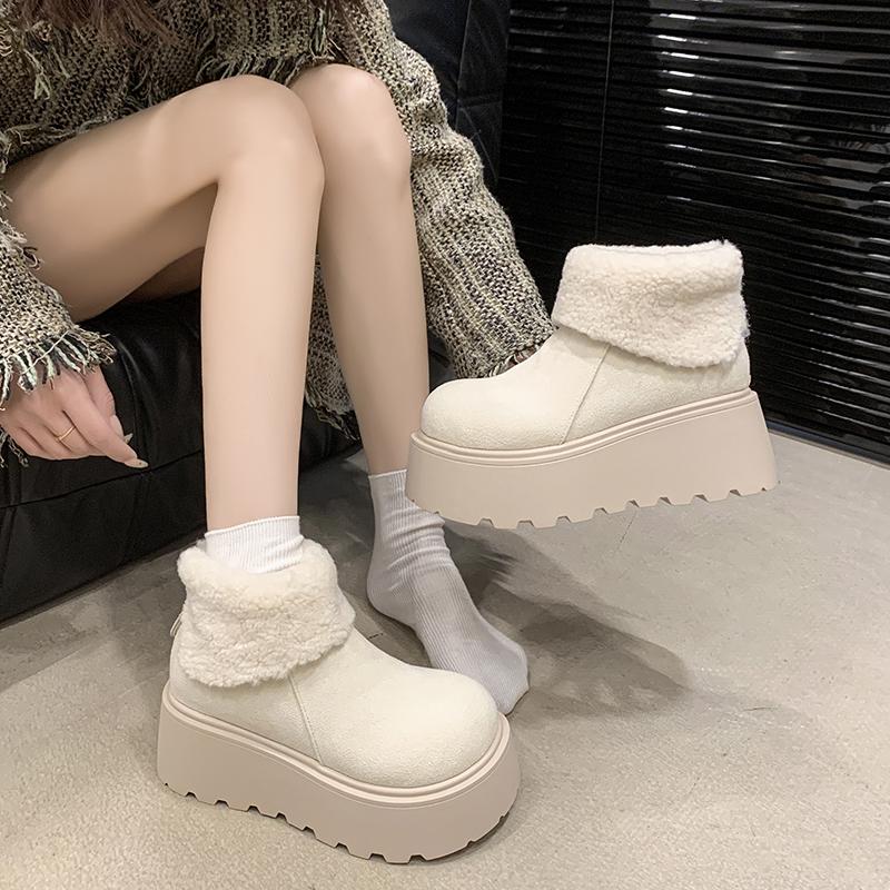 Fashion Platform Women's Snow Ankle Boots Suede Mid Heel Cotton Shoes Short Plush Warm Boots Trendy Winter Casual Boots Botas De Mujer