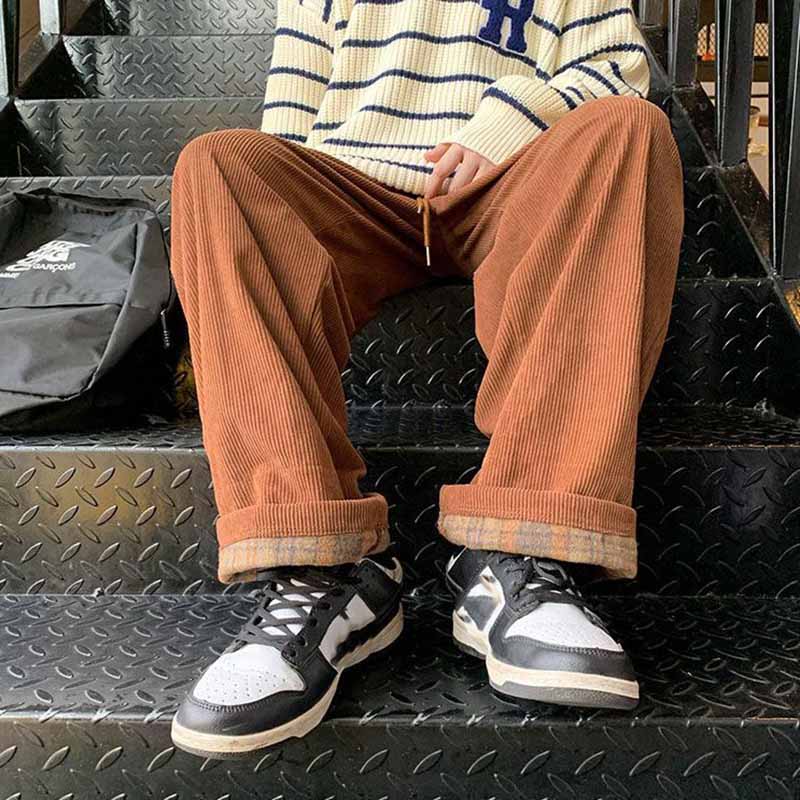 Corduroy Casual Pants for Women Plush Thick Straight Trousers Autumn and Winter Loose Sports Trousers