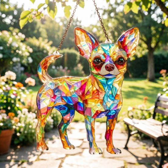 Colorful Dog Acrylic Puzzle Suncatcher Dachshund/Chihuahua Stained Glass Window Hanging Ornament Gifts for Women Dog Lovers