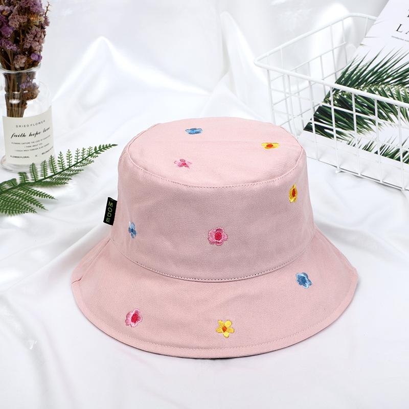 Colorful Flowers Embroidery Bucket Hats For Women Girls Summer Cotton Sunscreen Panama Sun Hat Foldable Outdoor Fisherman Caps