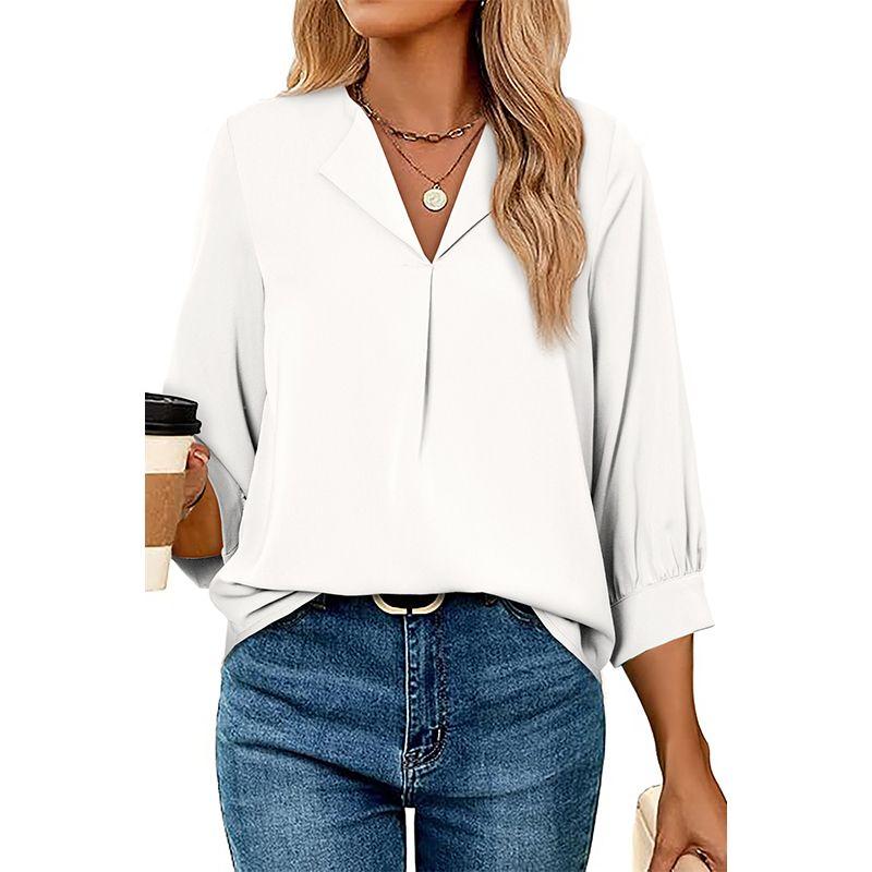 Fashion Pure Color Minimalist Loose Pullover Tops Women's 2025 Spring New Arrival Commuter's All-Matching V Neck Chiffon Shirt Women