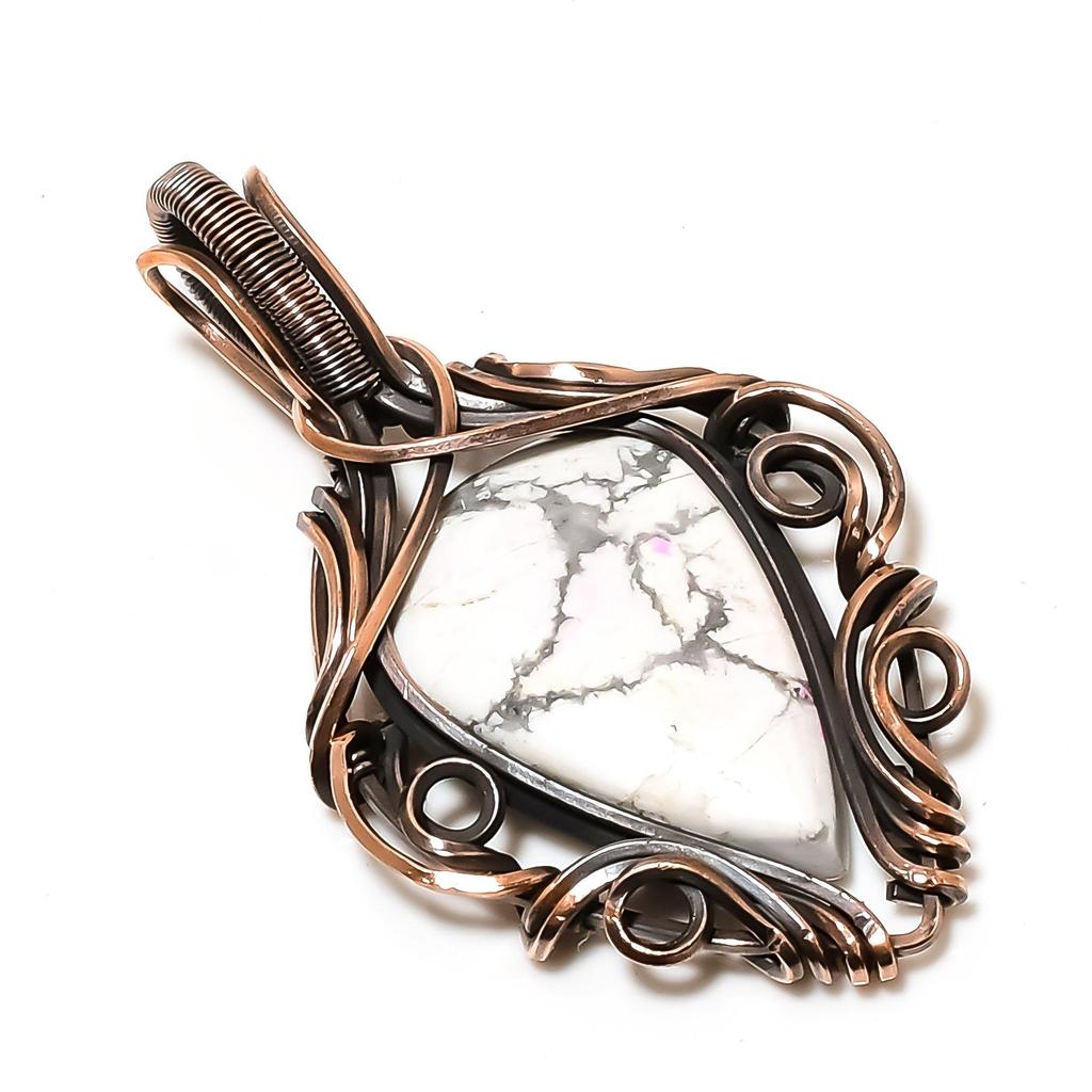 Howlite Pendant, 999 Copper Wire Wrapped Gemstone Jewelry, Handmade Pendant, For Thanksgiving
