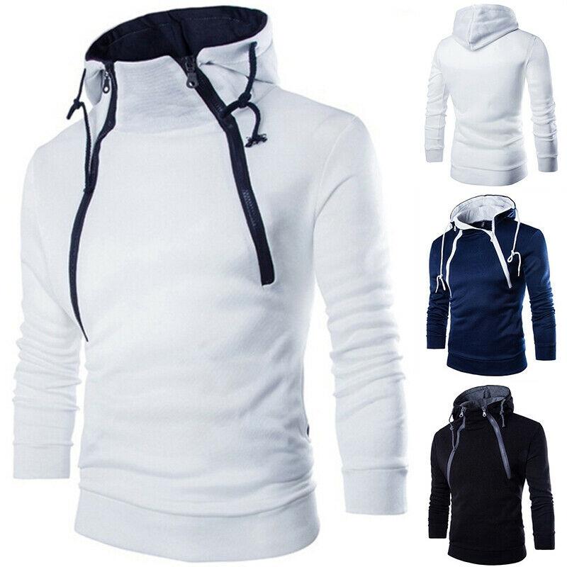 Classic Men's Pullover Hoodie With Zipper Design And Adjustable Drawstring For Winter