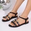 Women's Bohemian Style Sandals, Summer Colorful Woven Beaded Round Toe Comfort Flat Sandals