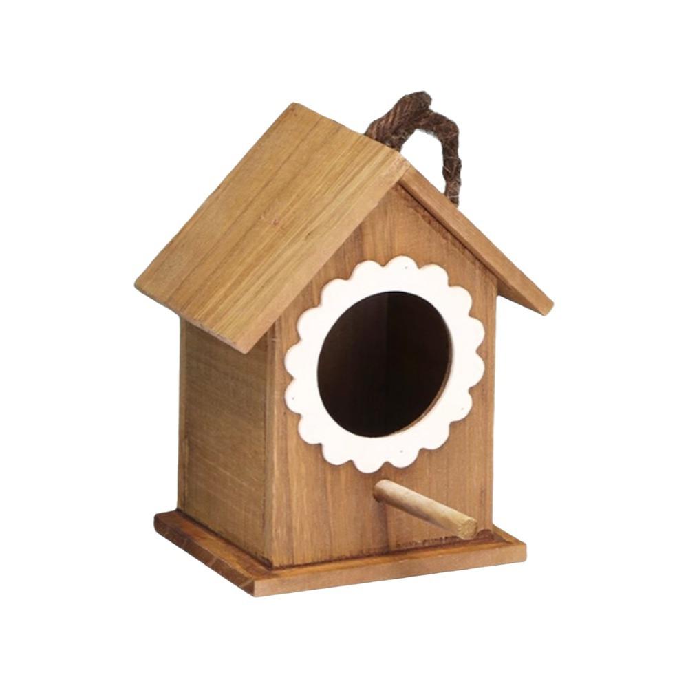 Wall Mounted Wooden Bird House Handmade Weather-Resistant Bird Nest Box with Hanging Rope Decorative Bird Breeding Box