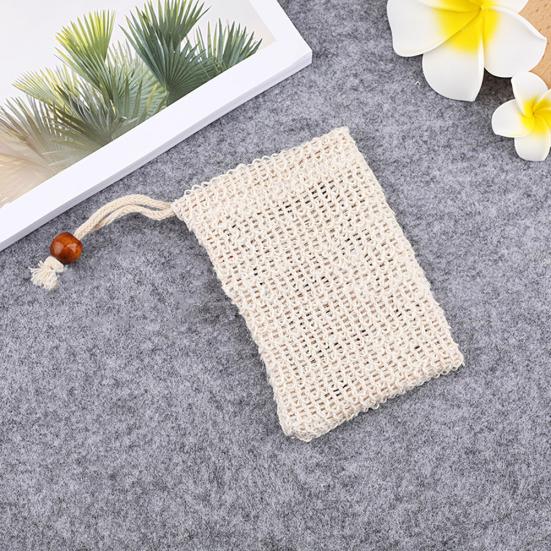 Natural Ramie Shower Exfoliator Sponge Pouch Drawstring Hanging Soap Mesh Bag