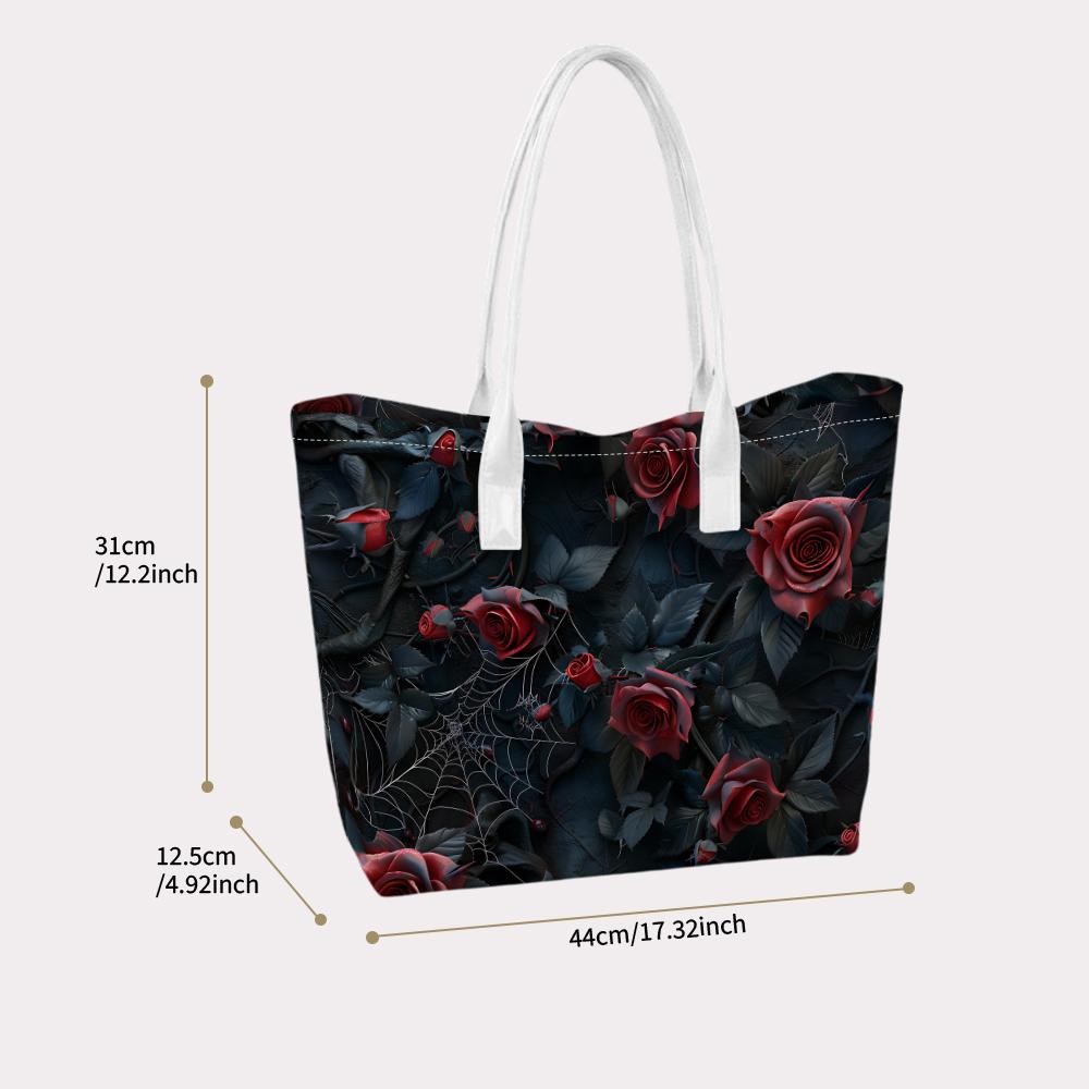 Gothic Dark Red Rose Pattern Shoulder Bag Daily Outdoor Portable Casual Tote Bag For Women