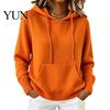 Daily Wear Hoodie Women Knit for Fall Winter, Long Sleeve Pullover Sweater Cozy Autumn Outerwear with Front Pocket, Solid Color Casual Hooded Top