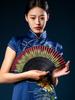 Chinese Style Peacock Feather Open Screen Silk Small Fan Women's Folding Fan Cut Out Carved Bamboo Fan Daily Portable Fan