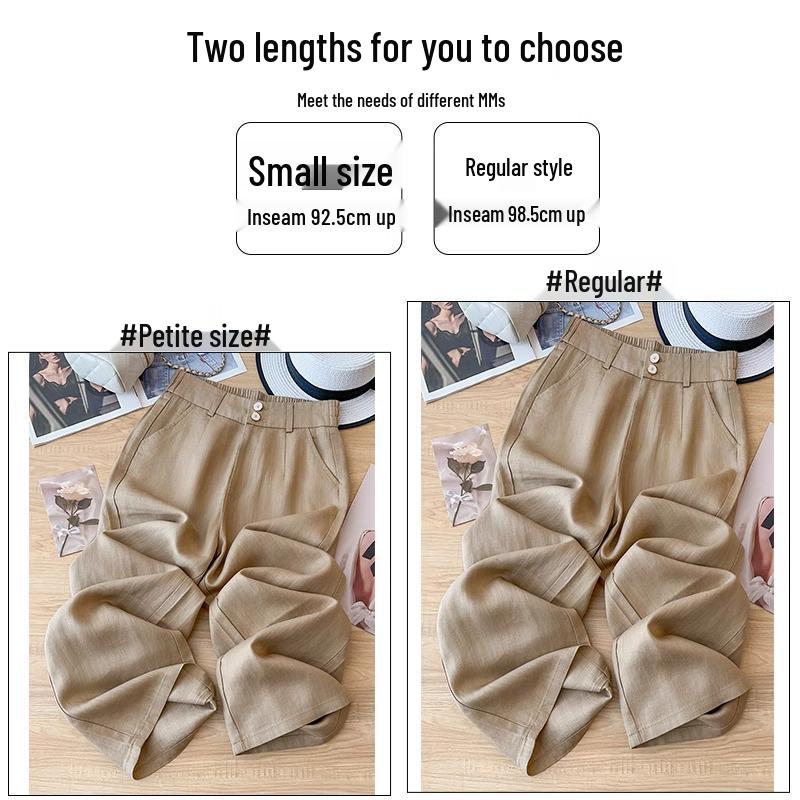 Khaki High-Waisted Wide-Leg Pants for Women - Spring/Summer 2025: Versatile, Slimming, Loose-Fit, Nine-Point Length