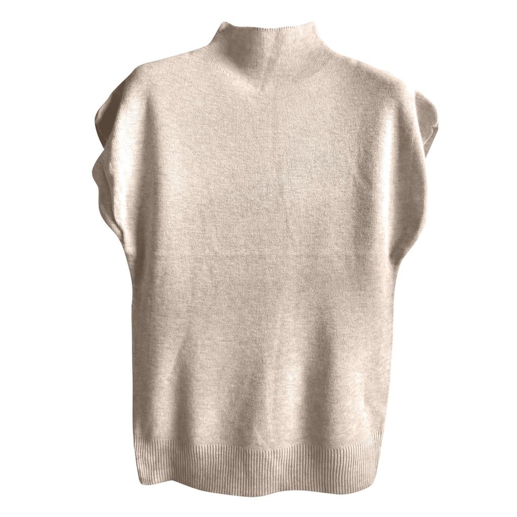 Modisches Strick-T-Shirt mit kurzen Ärmeln und hohem Halsausschnitt für Damen