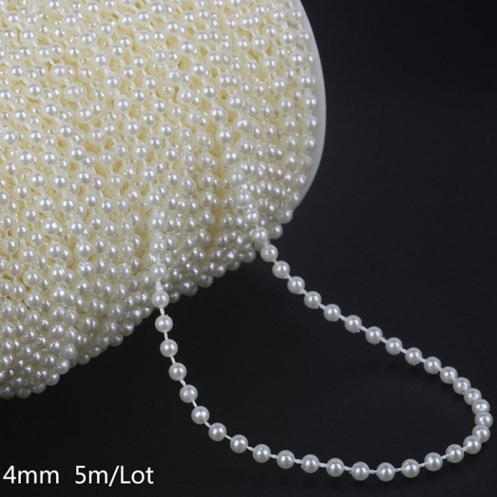 Ivory Round Pearl Beads String Trim Chain Sew Craft Faux Pearls Strand Garland Decorate Floral Centerpieces Favor Christmas Tree