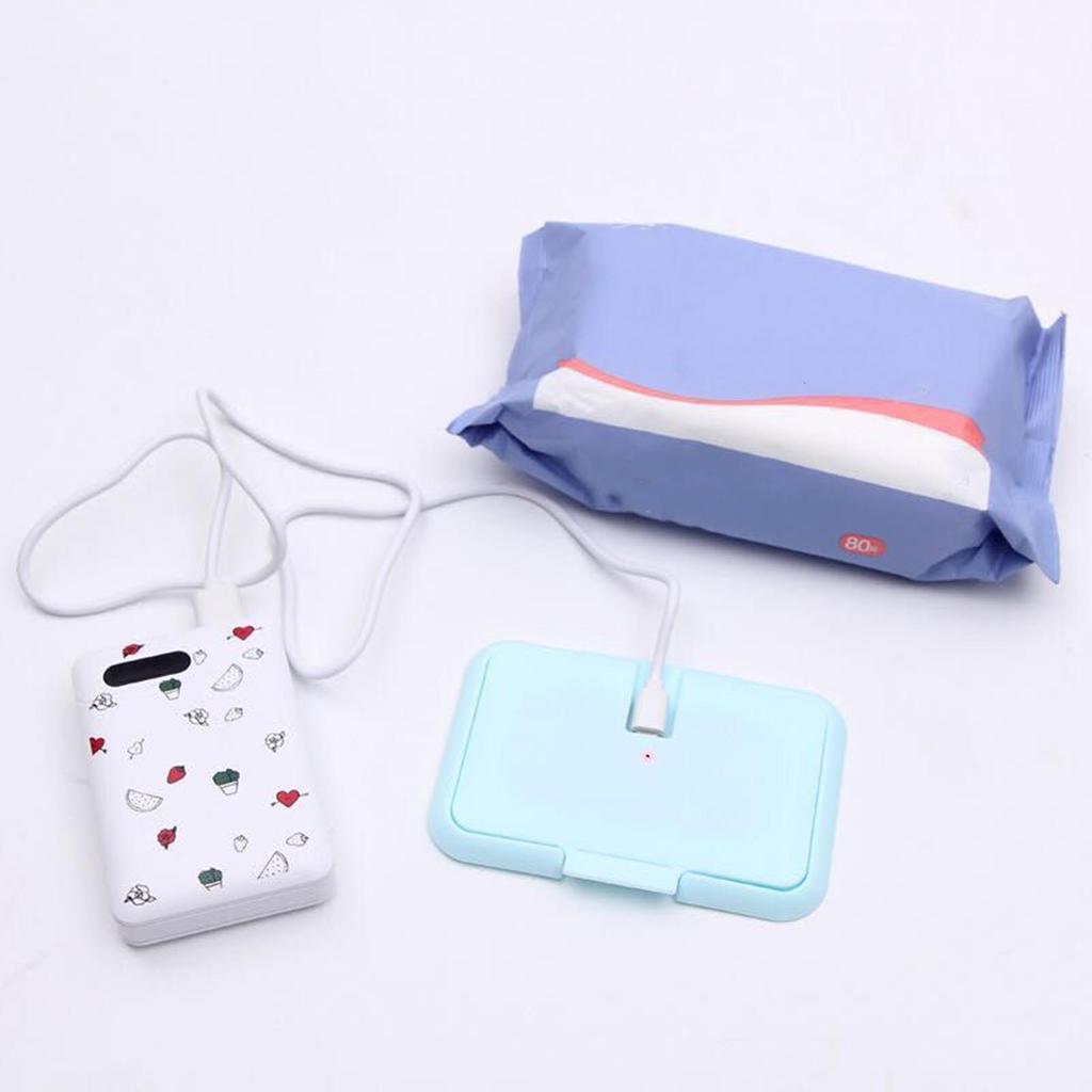 Baby Wipe Warmer Thermostat Temperature Double Layers Cover Portable USB Wet Wipe Heater Light Blue