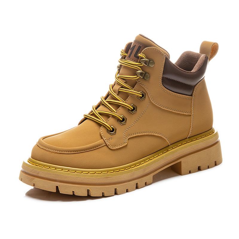 Leather big yellow boots 2025 autumn new women's platform thick heel thin short boots casual Martin boots fashion women's boots