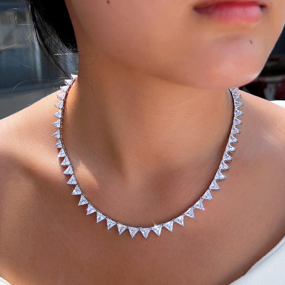 Inverted Triangle Full Diamond Necklace Zircon Personality Trend Collarbone Chain Neck Chain