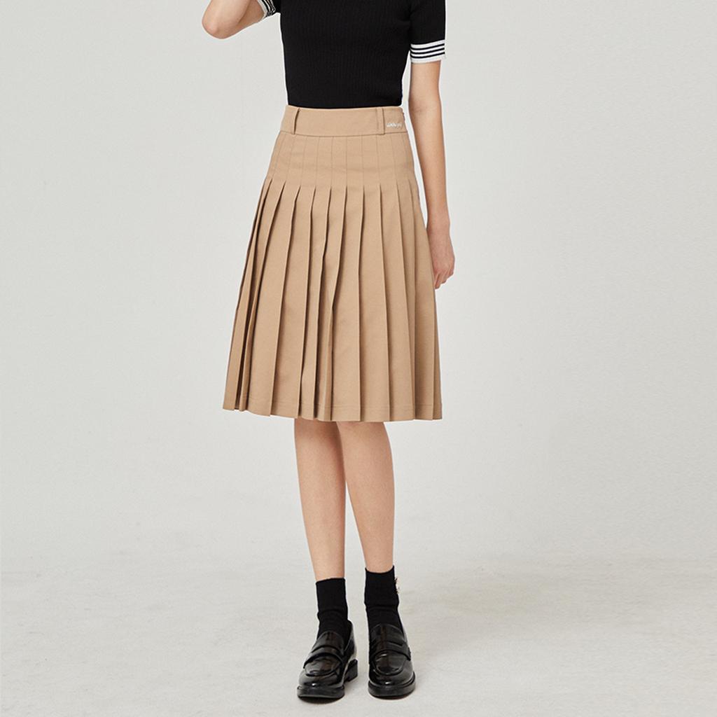 Rick Embroidered Point Pleated Flare Skirt (Beige)_L4A1-Sk08C