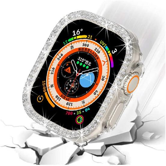 Compatible with Apple Watch Ultra 3/2/1 49mm Double Row Bling Diamond Case PC Bumper Protective Cases Women Men Crystal Shining Rhinestone Cases