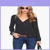 Elegant Lady T-shirts Thin Long Sleeve V Collar Chiffon Shirt In White Black Red