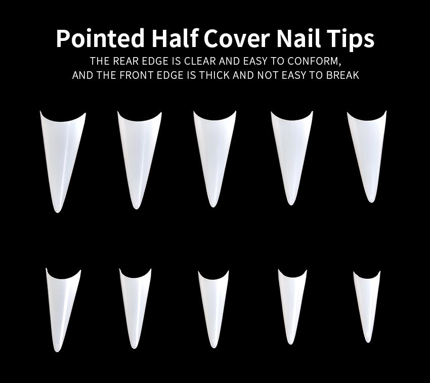kads Špičaté poloviční krycí špičky na nehty Nail Art White Nature Clear 500ks 10 velikostí Nástroje na prodloužení manikúry na falešné nehty