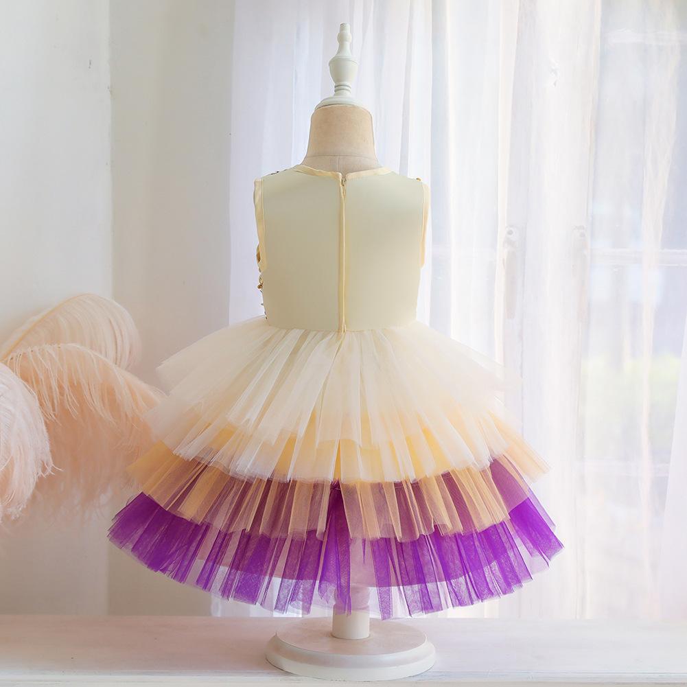 Little Girl's Gown Dresses Colorful Girls Puffy  Melaleuca Contrast Color Sparkling Kids Birthday Dress Elegant Soft Party Dress Ball Gown for Girls