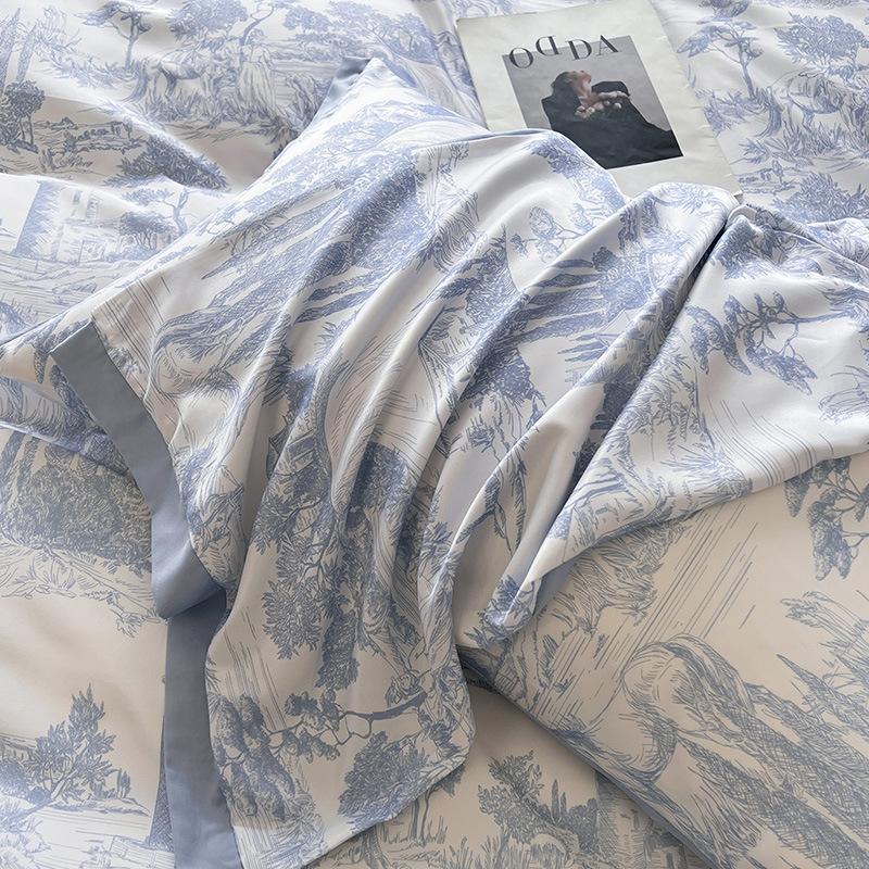 Ice Silk Bedding Set Four-piece Set Cool and Skin-friendly Sheets Quilt Covers Pillowcases