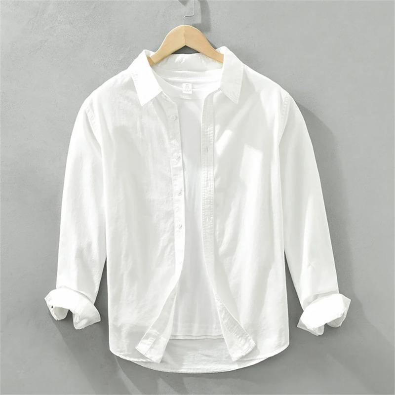 Camicia da Uomo a Manica Lunga Regular Colore Uniforme Camicia per Giovani Lavoro Autunno Abbigliamento da Uomo Camicie Casual Larghe