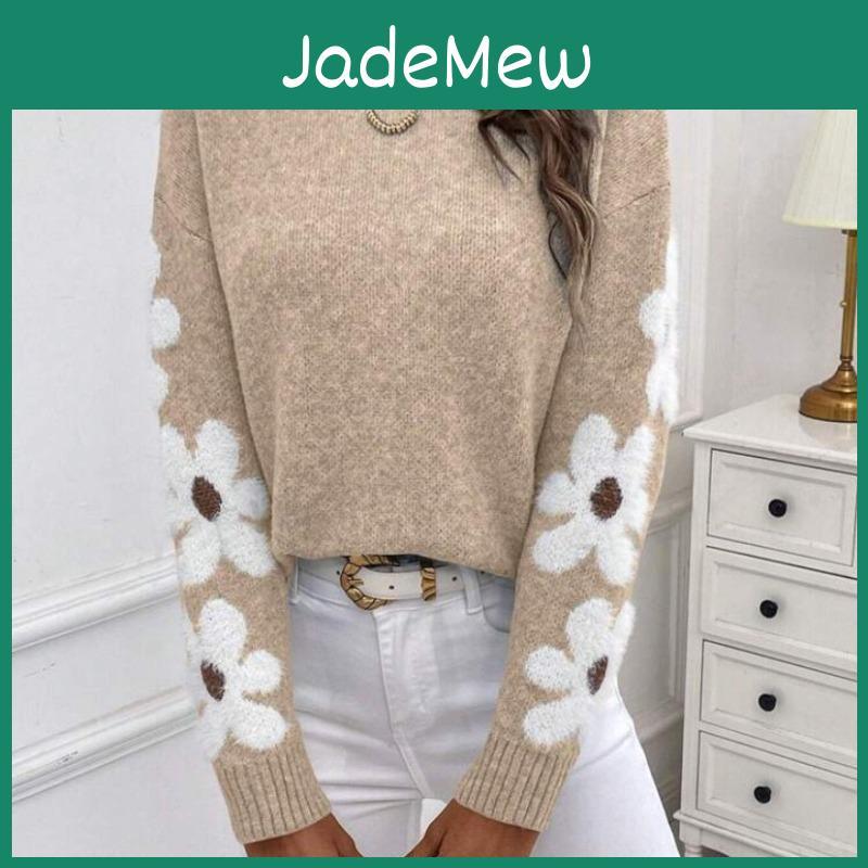 Mode Hiver Automne Décontracté Femmes Imprimé Motif Floral Manches Longues Col Rond Pulls