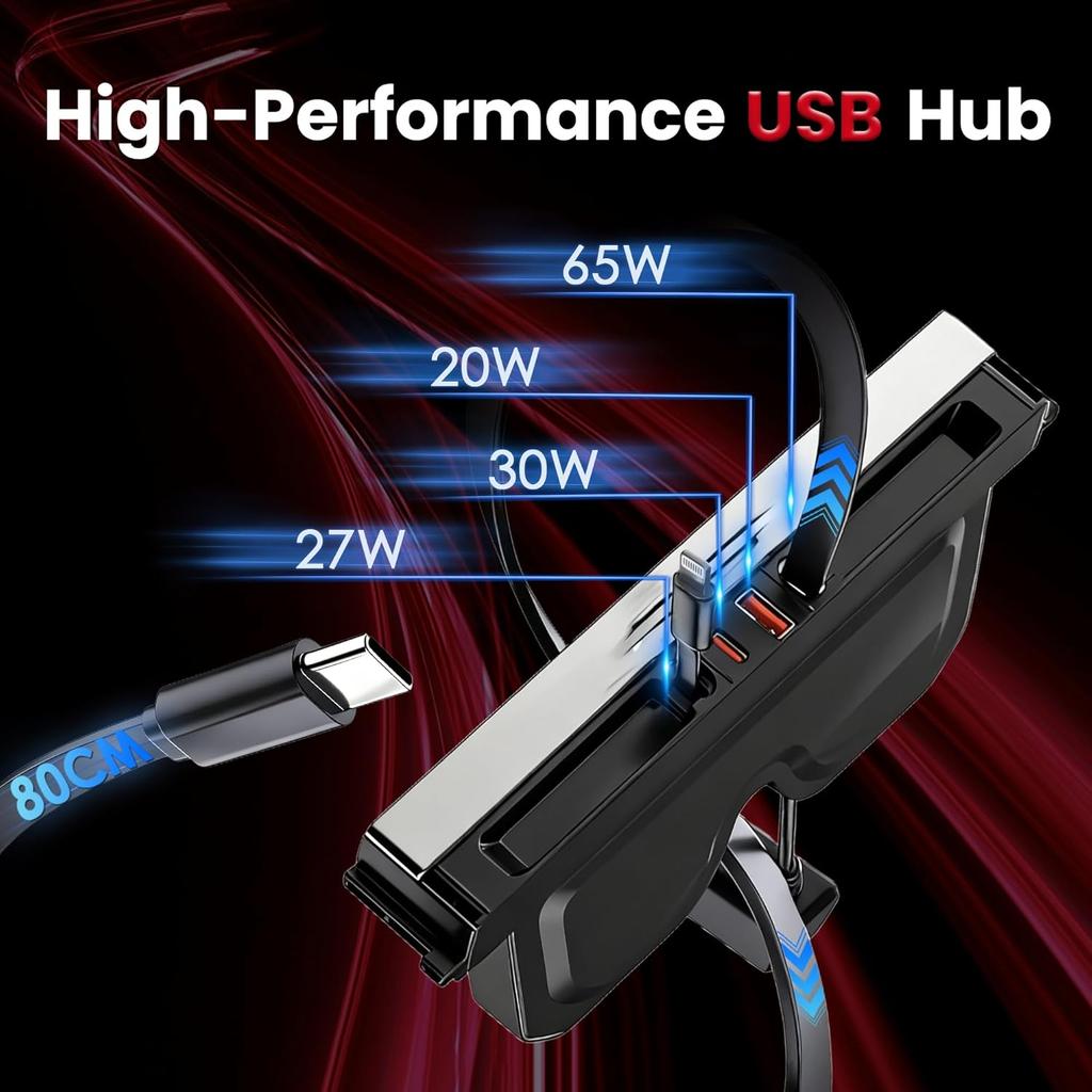 Polwlamks 65W Fast Charging USB Hub for Tesla 2025-2026 Model Y Juniper 2024-2025 Model 3 Highland, 4-in-1 Multi Ports & Retractable Cable, Model Y L