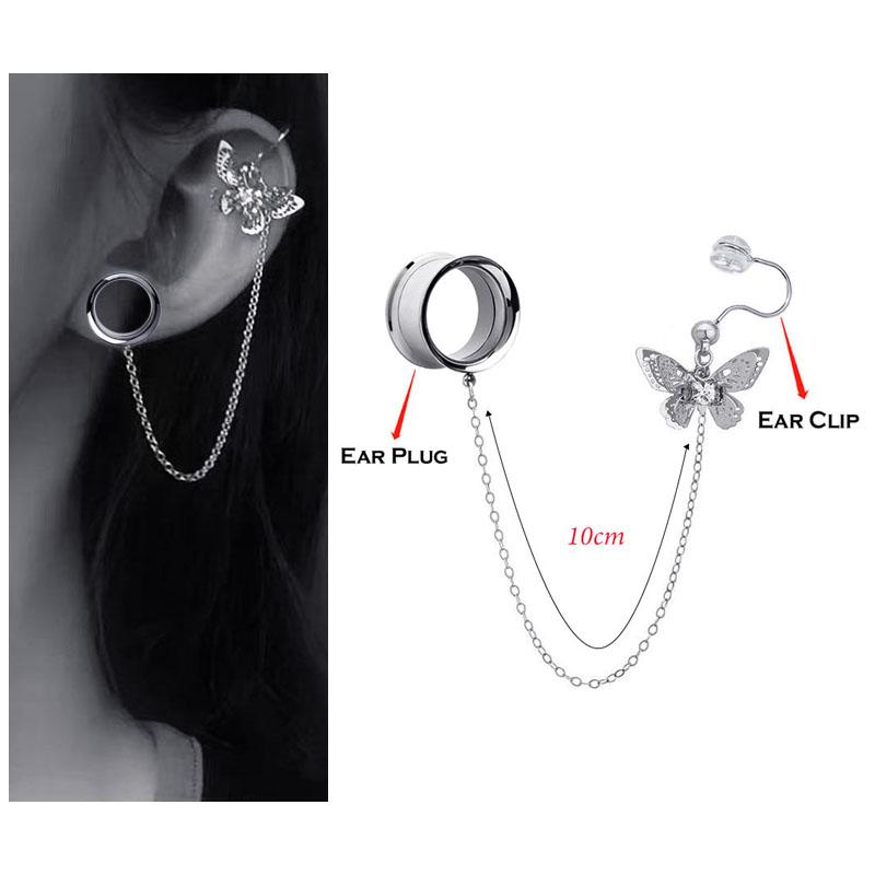 1Pc Screwfix Butterfly Pendant Ear Clip Ear Tunnel Plugs and Gauges