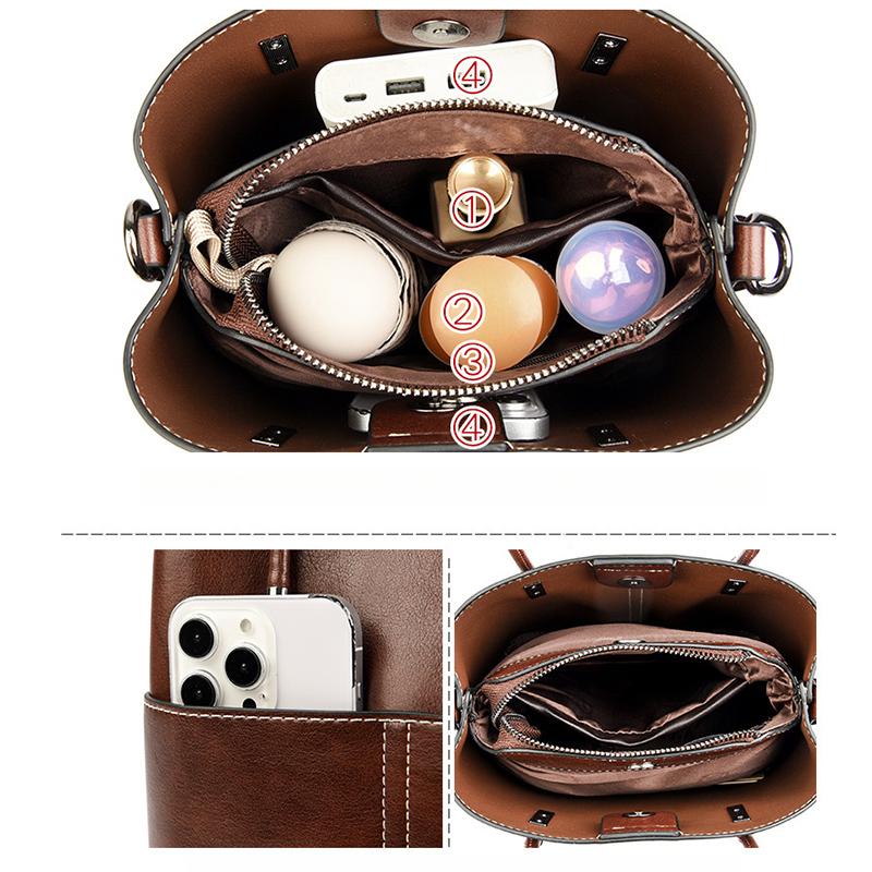 Oily Wax Leather Handbag Niche High-end Commuter Shoulderbag Female Large-capacity Messenger Bag