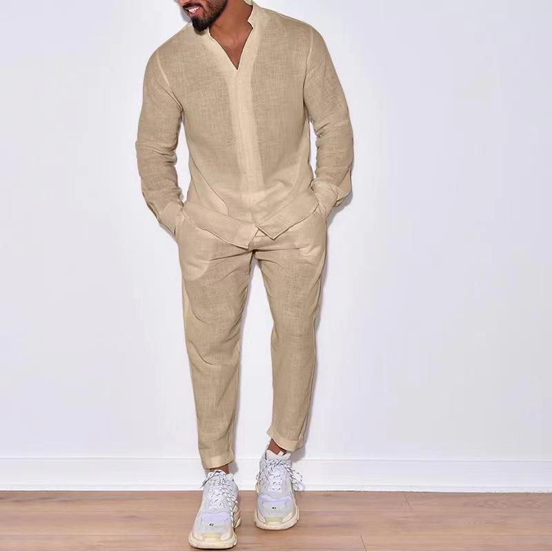 Set Camicia a Maniche Lunghe Casual e Pantaloni Uomo Top Monocolore Magliette da Tempo Tute Sportive alla Moda Uomo Taglie Forti