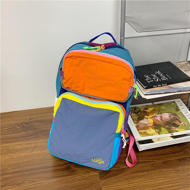 Dual-shoulder Bag, Outdoor Fashion Student Bag, Spliced Dopamine Large-capacity Computer Bag
